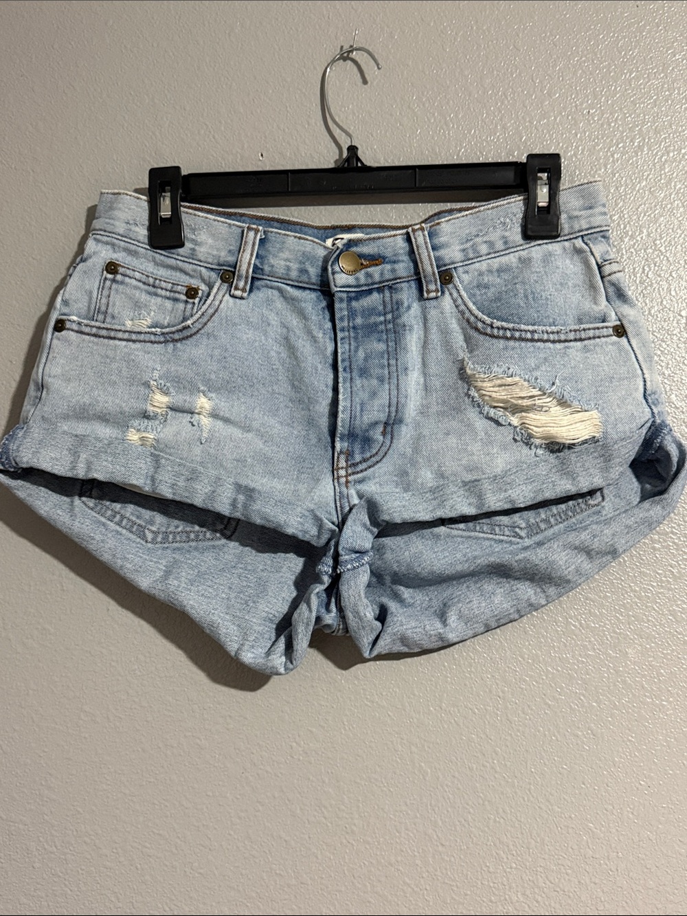 Billabong Light Blue Distressed Denim Shorts